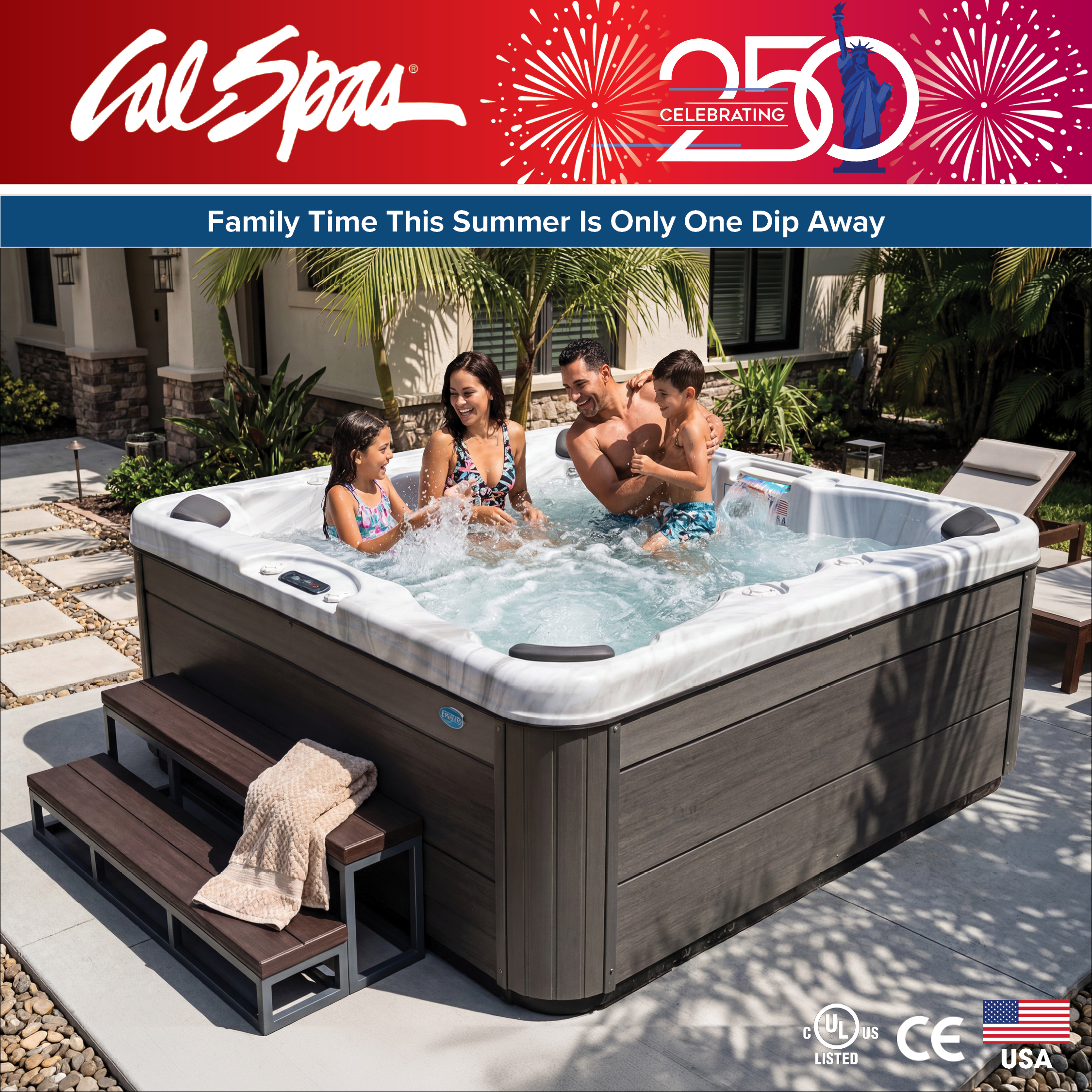Calspas hot tub being used in a family setting - Royal Oak